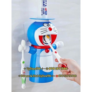 SET DỤNG CỤ NẶN KEM ĐOREMON KÈM CỐC - CÓ 2 CHỖ TREO BÀN CHẢI TIỆN LỢI