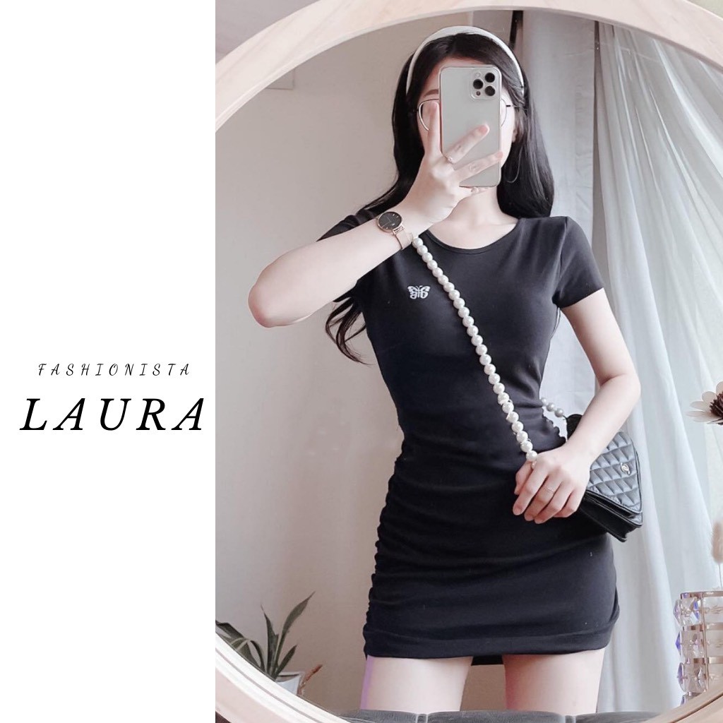 Đầm Body Thêu Bướm Ngực Laura Boutique - Váy body thêu bướm xinh xẻo cực quyến rũ