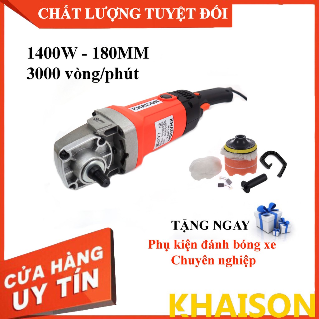 Máy đánh bóng xe hơi, chà gỗ, đá công suất 1400W 180mm M14 KhaiSon tặng nhiều phụ kiện