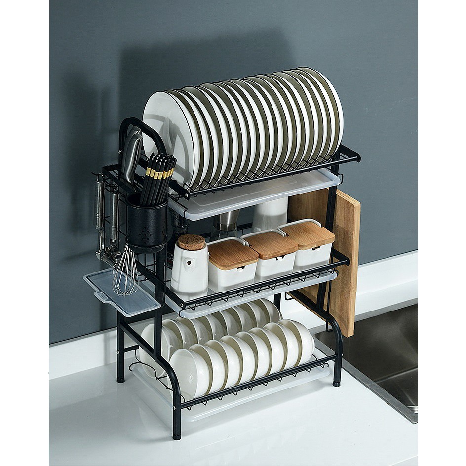 [𝐅𝐑𝐄𝐄𝐒𝐇𝐈𝐏] Kệ Để Chén Đĩa Thông Minh 2 Tầng Bồn Rửa Bát VANDO Sơn Đen Tĩnh Điện Cao Cấp Chống Han Gỉ