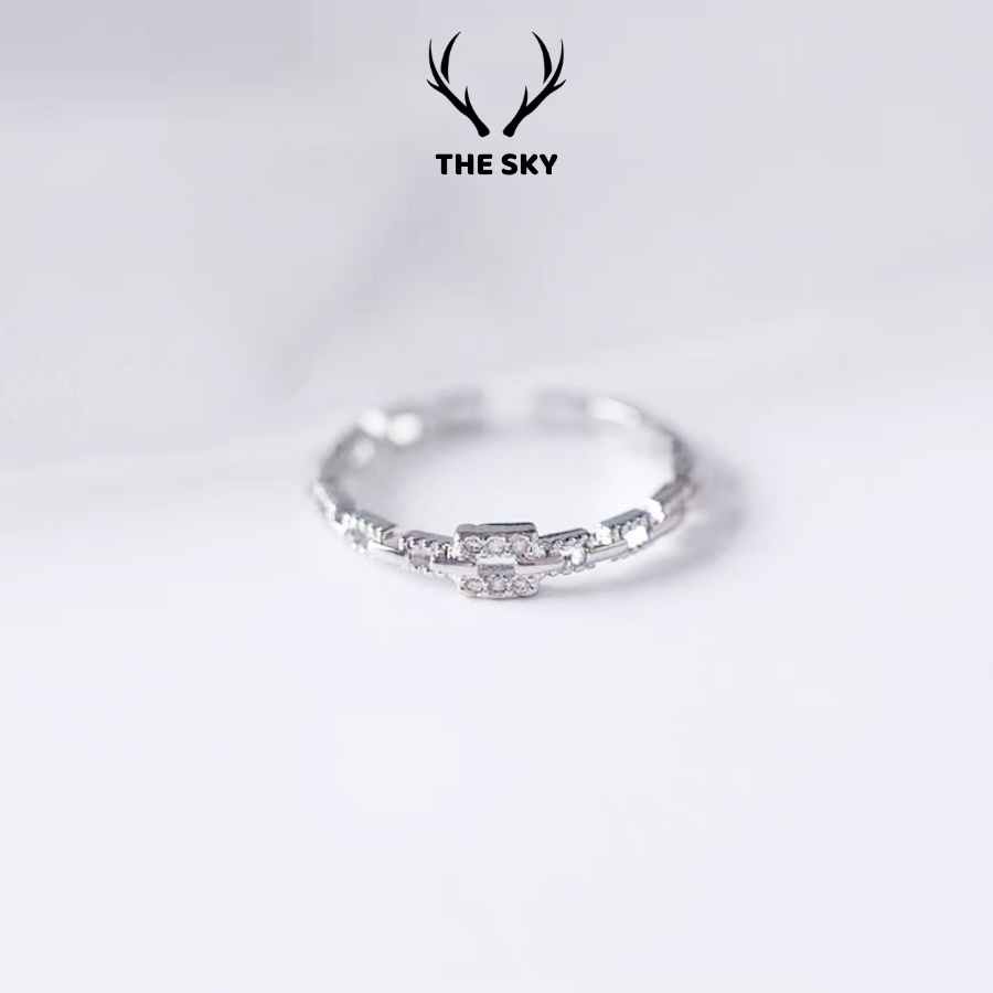 Nhẫn Nữ Mặt Vuông Cách Điệu Đính Đá Freesize Cỏ Thể Tùy Chỉnh Theo Tay Hàng Thiết Kế Mẫu Mới