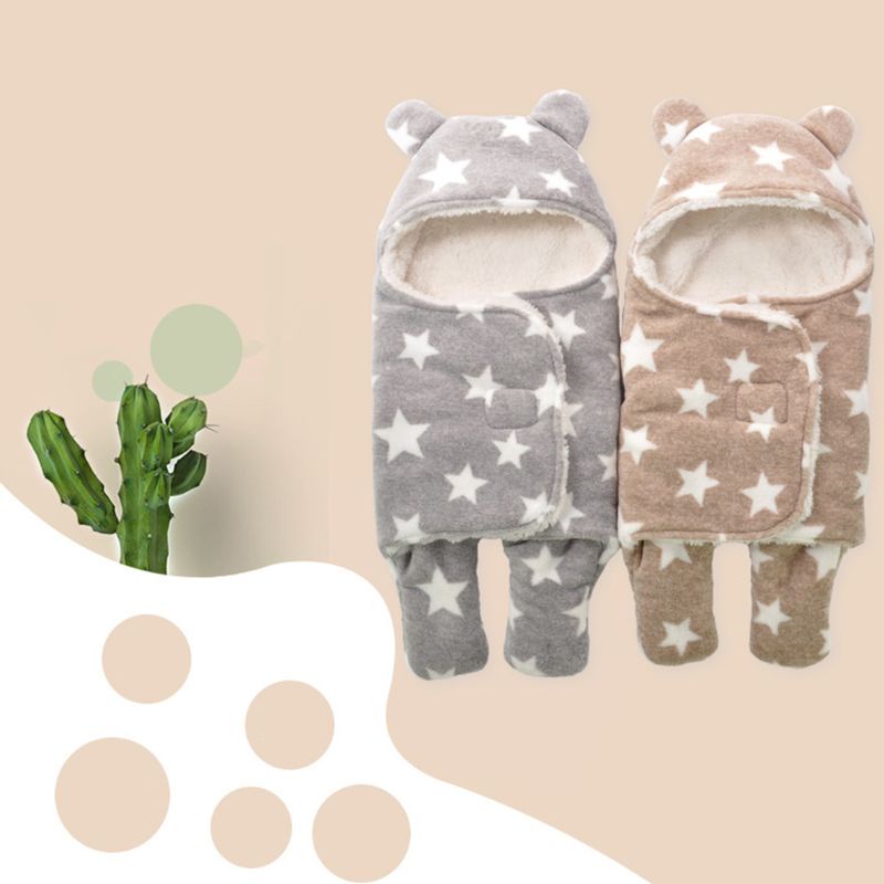 Chăn Quấn Em Bé Chất Liệu Cotton Phủ Lông Cừu San Hô Mềm Mại