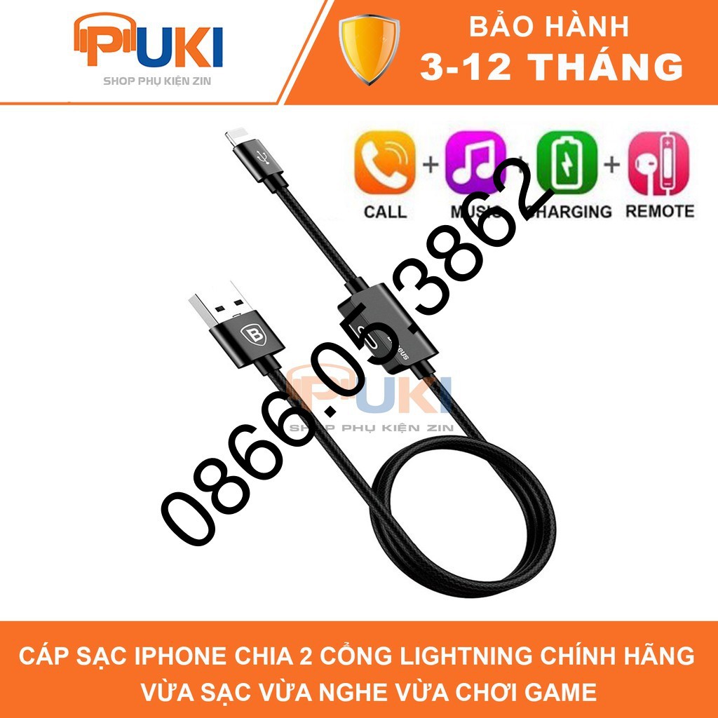 Cáp Sạc IPHONE 2 Cổng Lightning Chính Hãng Baseus - Vừa Sạc Vừa Chơi Game, Nghe Nhạc