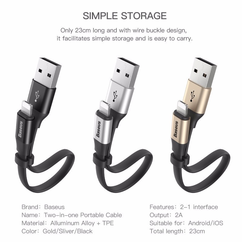 Cáp sạc Baseus đa năng 2 in 1 Micro USB - Lightning 23cm