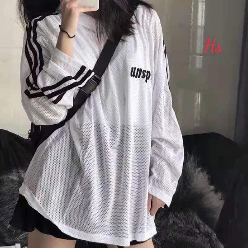 áo lưới lỗ dài tay màu trắng 3 sọc đen unss Hs