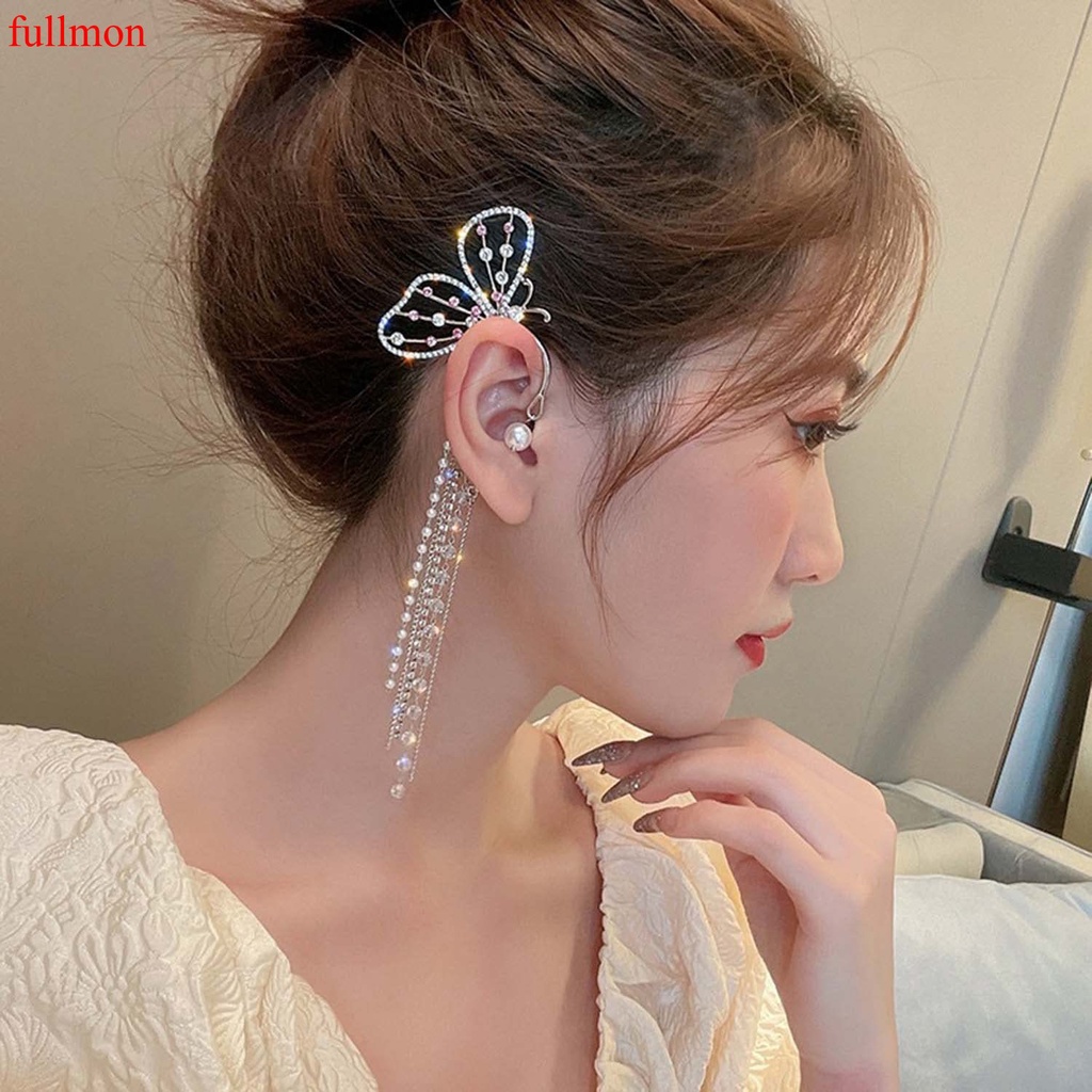 FULLMON Bông tai dài tua rua đính đá kim cương thanh lịch sang trọng cho nữ