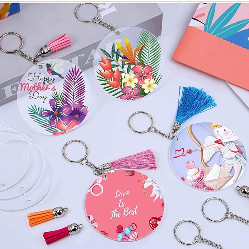 Set 50 Móc Khóa Tròn Bằng Acrylic Trong Suốt