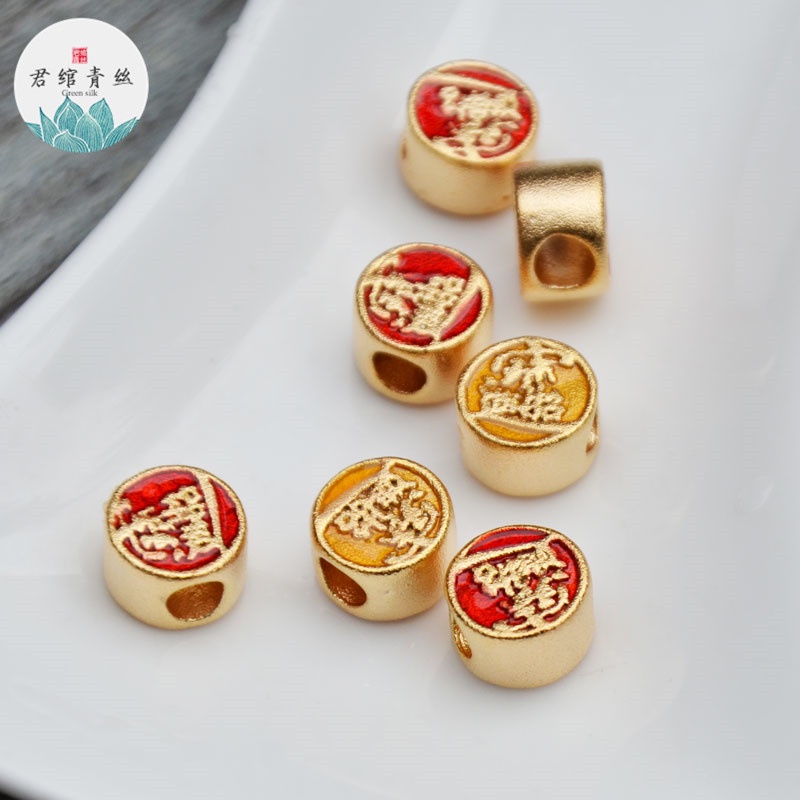 Bingying Pavilion Vòng Tay Chuỗi Hạt Bán Dẫn Màu Vàng Đồng Mặt Hình Quả Bầu Xanh Dương Duobao Cho Nữ Sản Phẩm Bán Dẫn