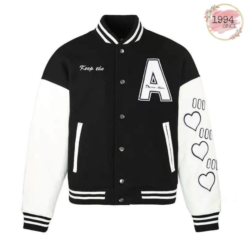 Áo bomber , áo khoác nỉ hoodies chữ A tay tim , áo phom thụng dáng rộng phong cách hàn quốc ulzzang free size dưới 65 kg