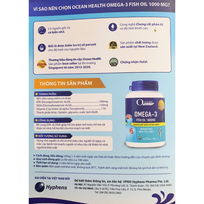 Dầu cá OCEAN HEALTH OMEGA-3 FISH OIL 1000MG
