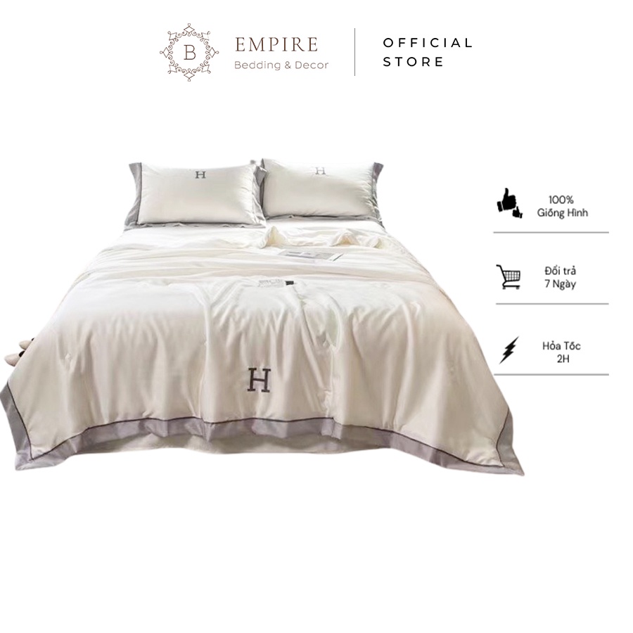 Chăn ga gối nệm đệm 4 món lụa tencel chữ H phong cách hàn quốc Empire cao cấp - Bình Châu Bedding & Decor