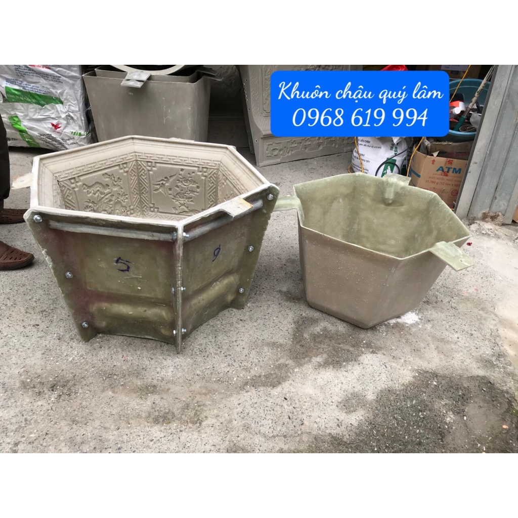Khuôn đúc chậu lục giác 60 cao 45cm chân liền nhựa composite siêu bền siêu nét
