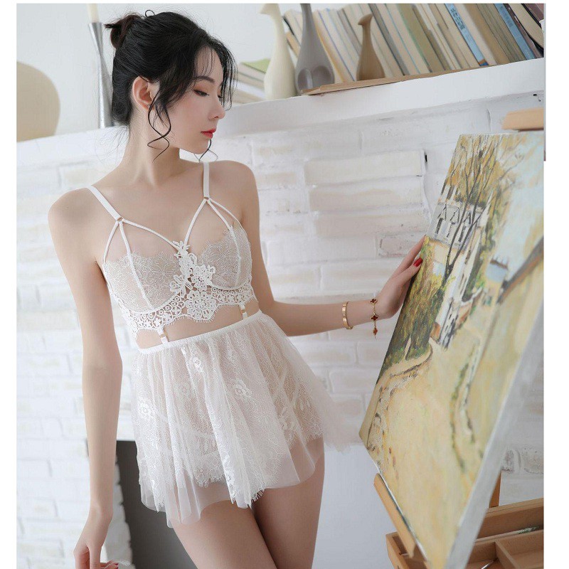 Bộ đồ ngủ ren áo cài sau kết hợp chân váy sexy 5136 | BigBuy360 - bigbuy360.vn
