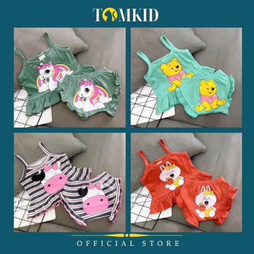 Bộ 2 dây bé gái, đồ bộ cho bé gái chất cotton borip dày dặn thoáng mát co giãn tốt 8-23kg Tomkids