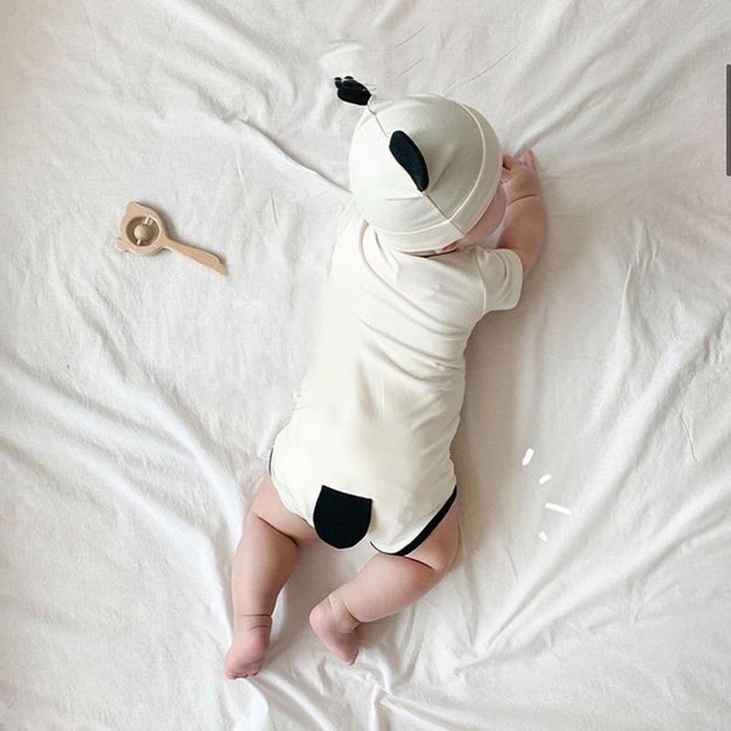 Set romper kèm mũ đội in hình gấu trúc dễ thương cho bé