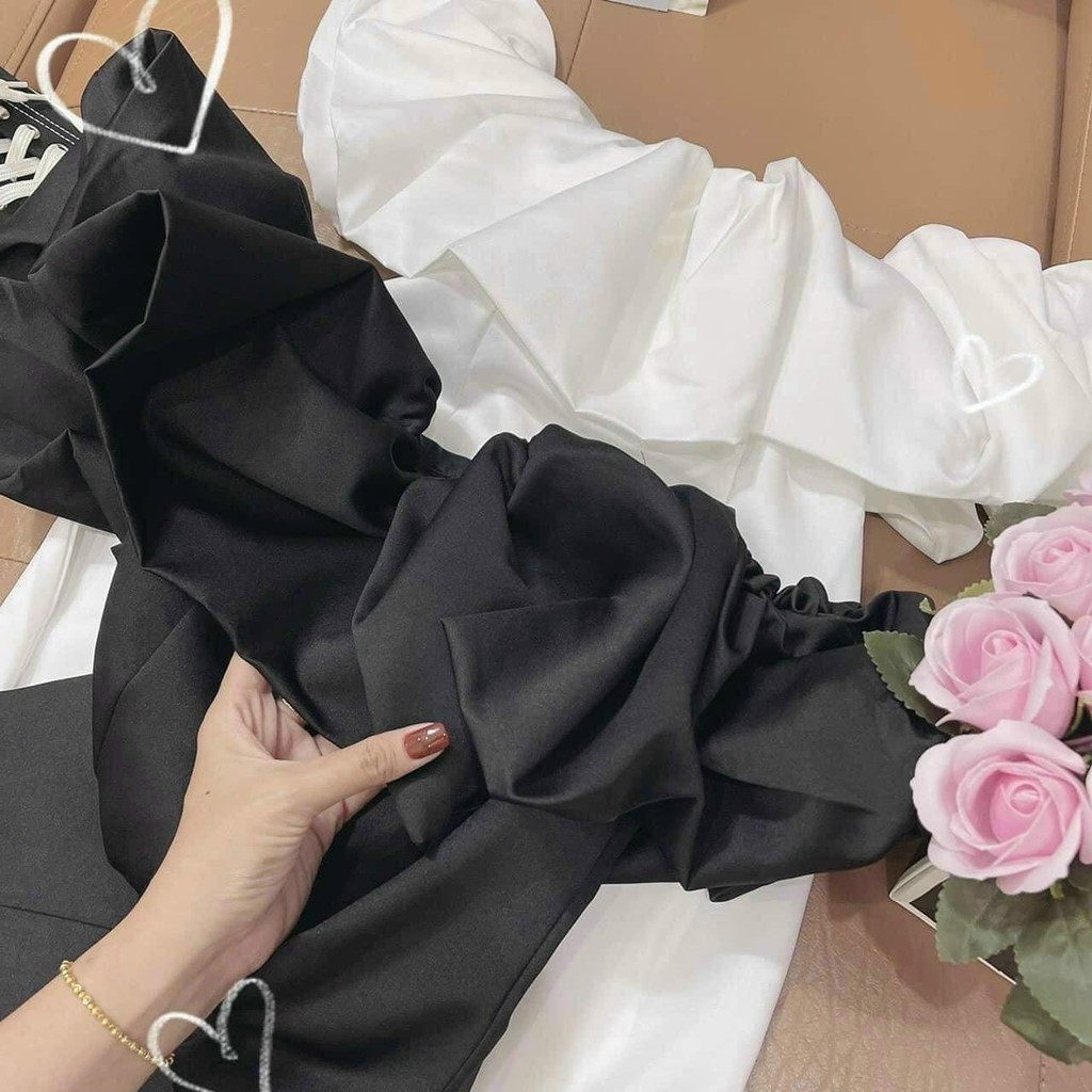 Đầm body trễ vai trắng bèo nhún GenY đầm trễ vai nữ tay phồng dáng ôm dự tiệc sexy chất đũi lụa mềm mát | BigBuy360 - bigbuy360.vn