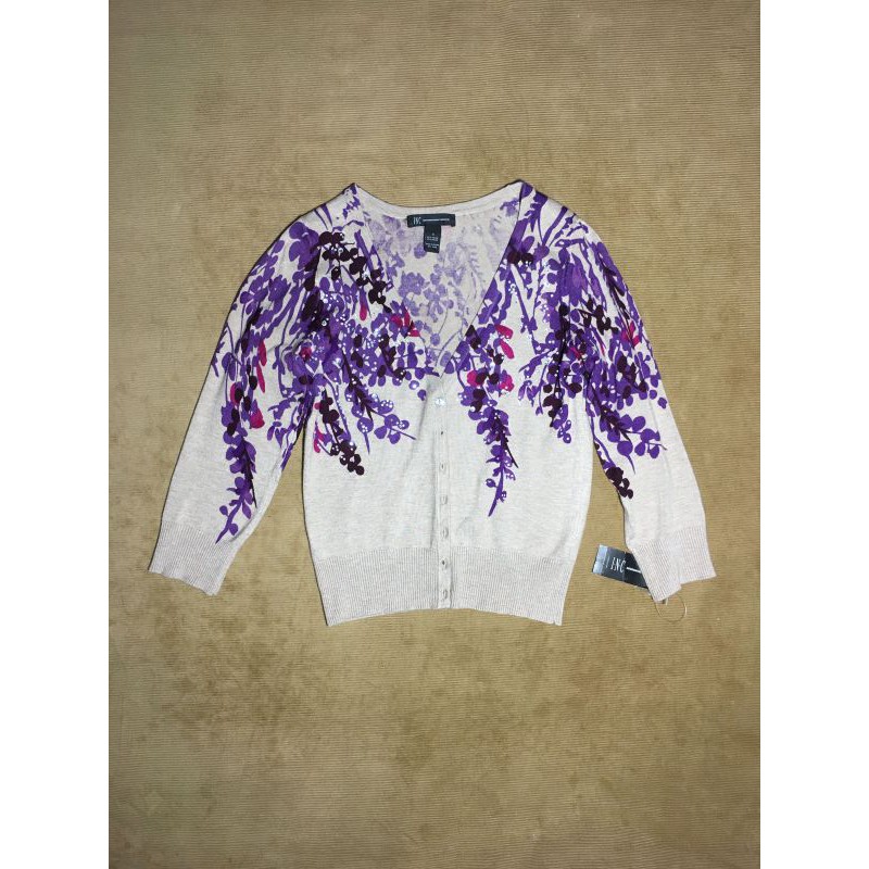 Áo khóac len ngắn công sở cho người trung niên màu xám hoa văn có đính hạt cườm hiệu I.N.C size S chính hãng