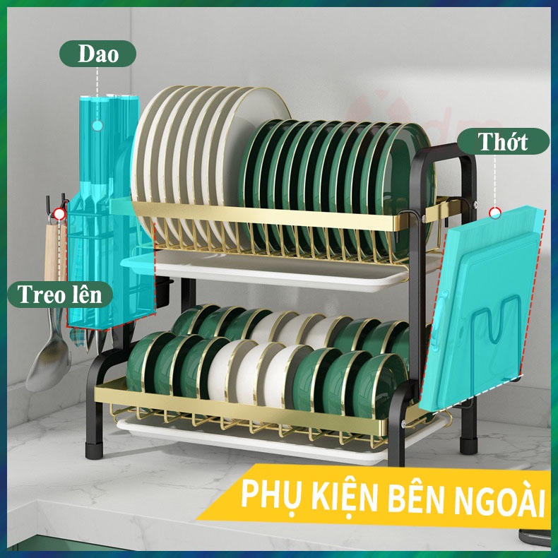 Kệ Úp Chén - Giá Úp Bát 2 Tầng , giá để đồ nhà bếp đa năng sơn tĩnh điện cao cấp có khay hứng nước,XQY67