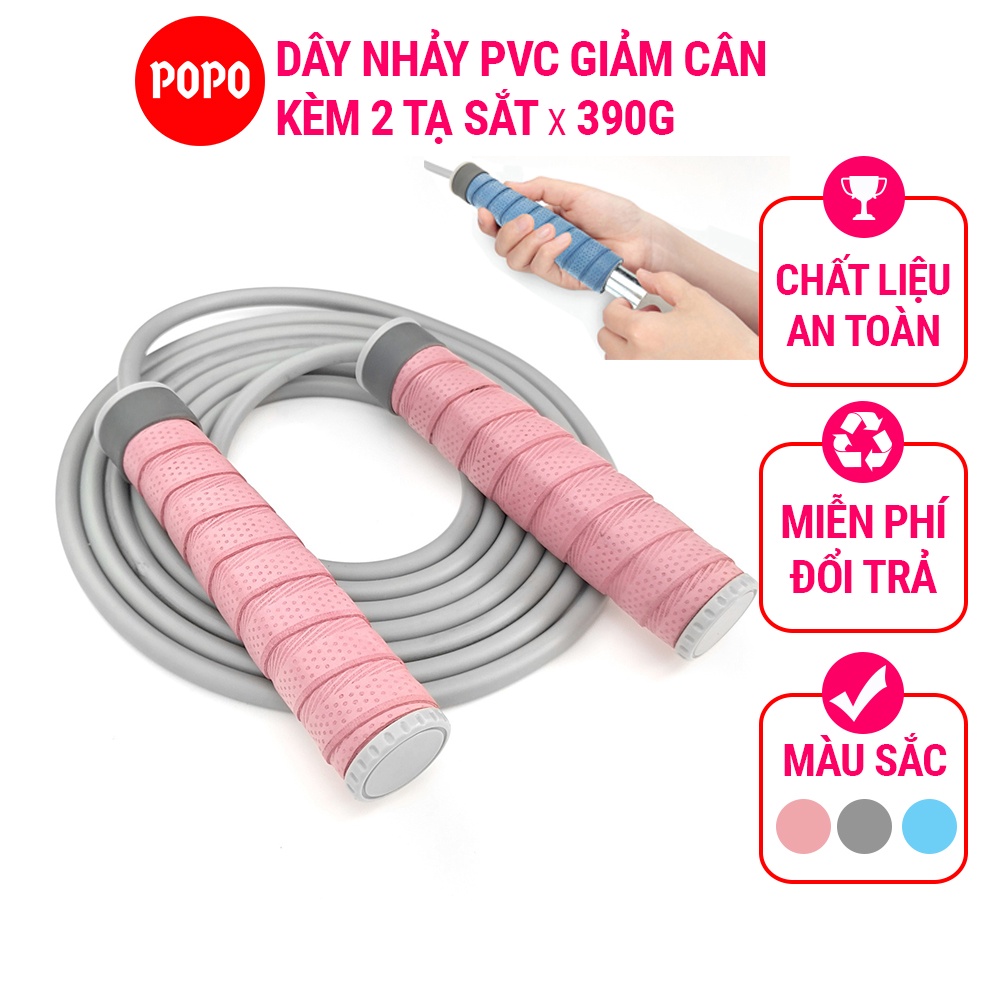 Dây nhảy thể lực POPO TS85 kèm 2 tạ, chất liệu dây PVC nặng độ bền cao