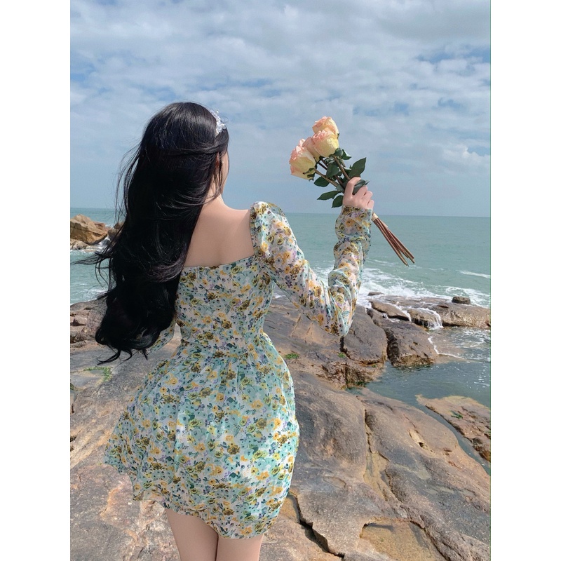 Đầm dáng xòe hoa nhí tay dài Emilyshop ulzzang