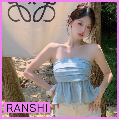 Áo Croptop Không Dây Hở Lưng RANSHI Áo Ống Dáng Xoè Xếp Ly Có Chun Co Giãn Sau Lưng - RA065