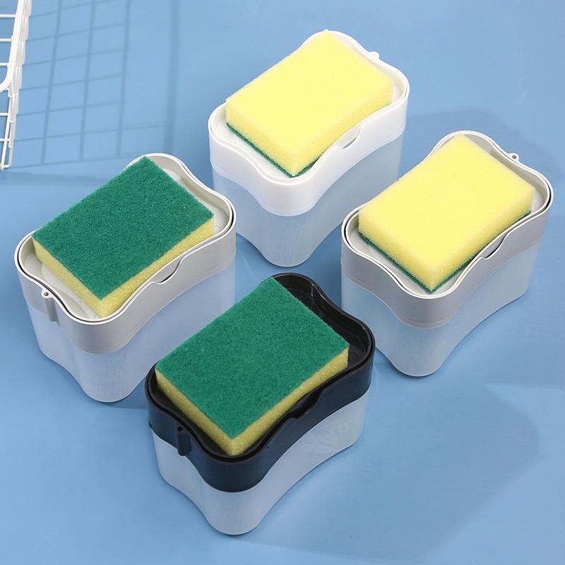 Hộp đựng nước rửa chén thông minh tạo bọt tự động tặng miếng rửa chén bọt biển xanh vàng