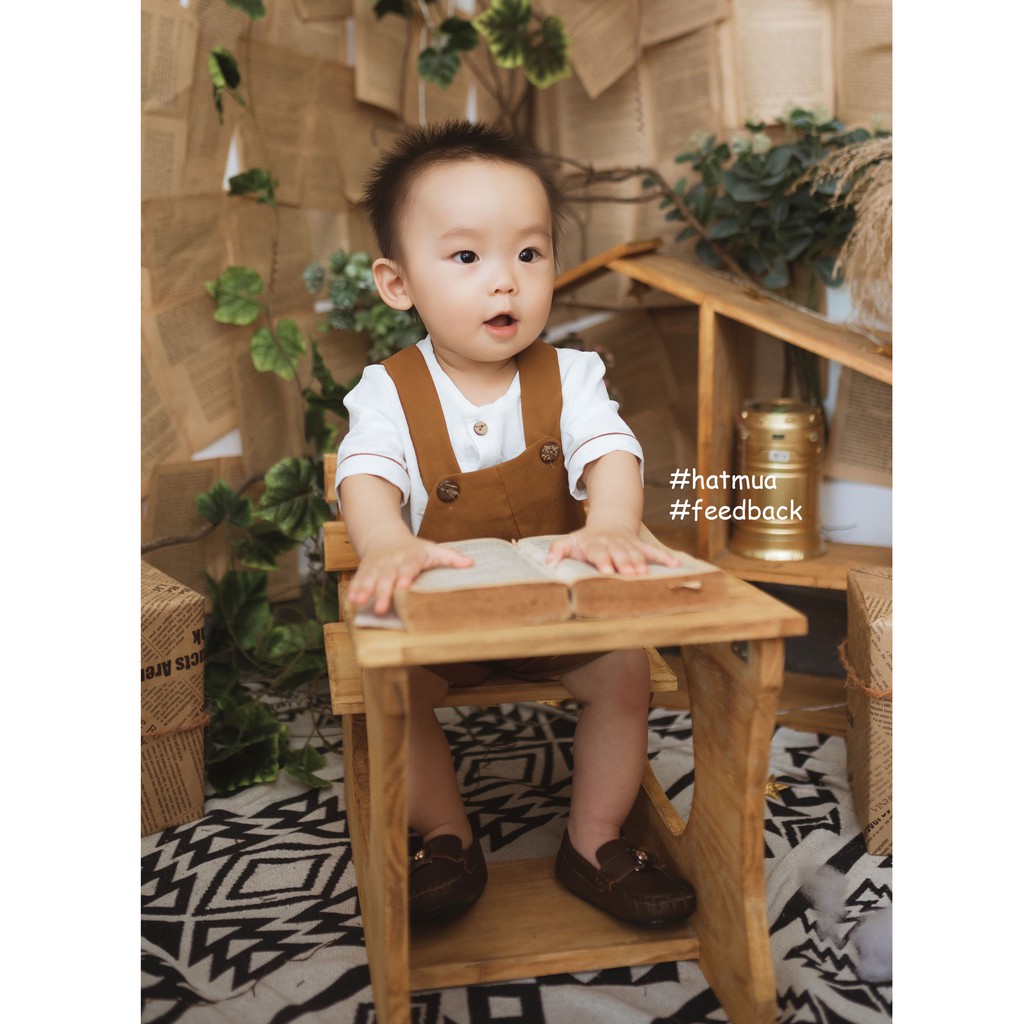 (Hàng thiết kế) Set yếm Tiểu Bư cho bé trai gồm áo đũi, yếm linen thoáng mát