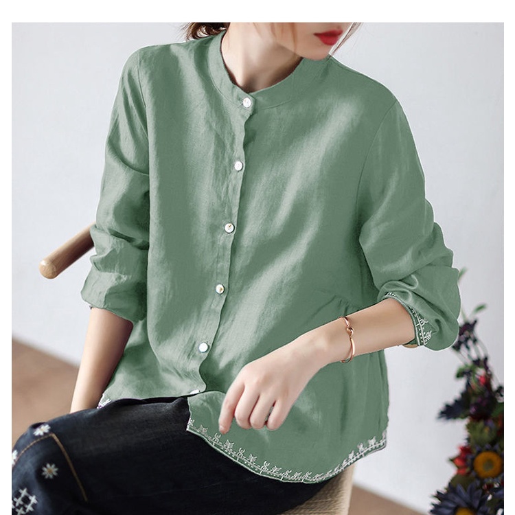 Áo Sơ Mi Nữ Tay Dài Cổ Tròn Màu Trơn Phong Cách Hàn Quốc Thời Trang Mùa Thu