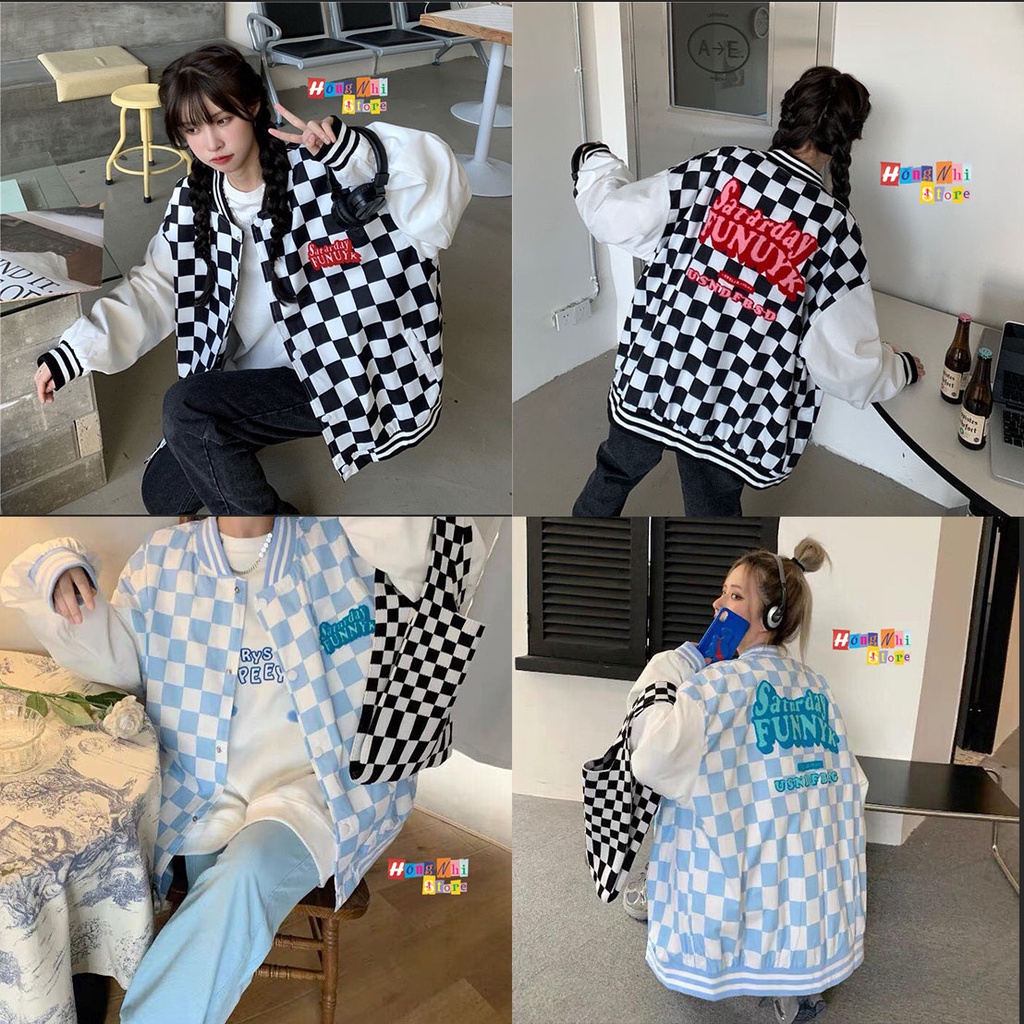 Áo Khoác Bomber Caro Satarday Funuyk Ulzzang Unisex Dáng Rộng Nam Nữ - MM
