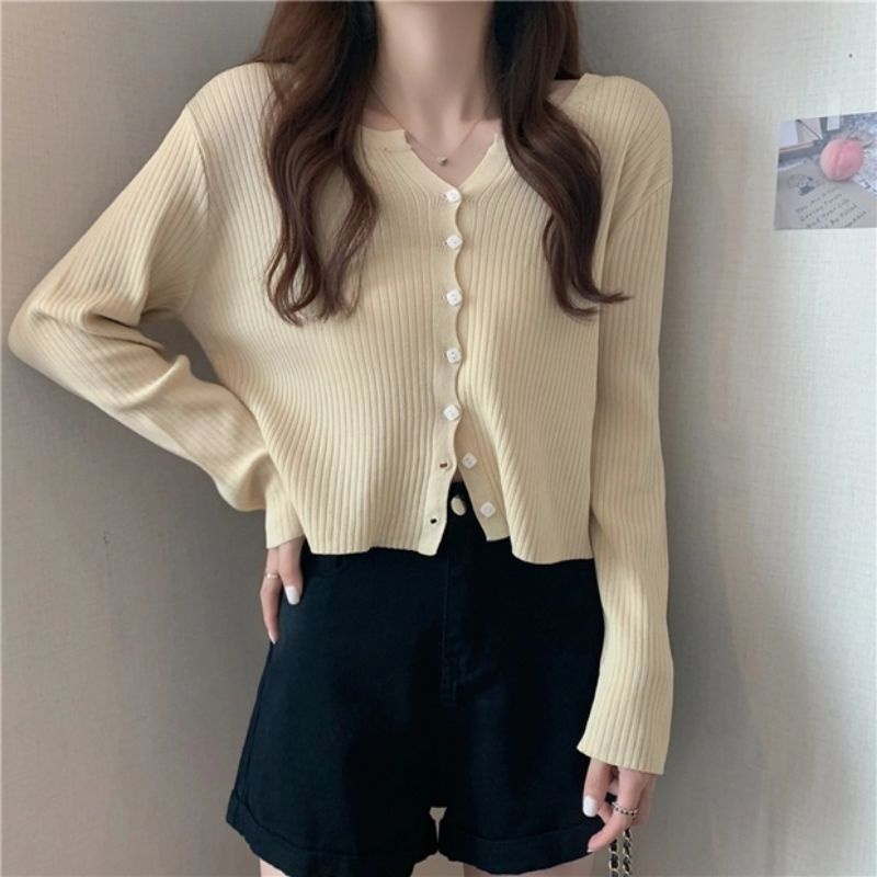 [Mã FAMARAL2 giảm 10K đơn 50K] Áo Khoác Cardigan nữ tay dài cúc vuông cá tính khác lạ hàn quốc