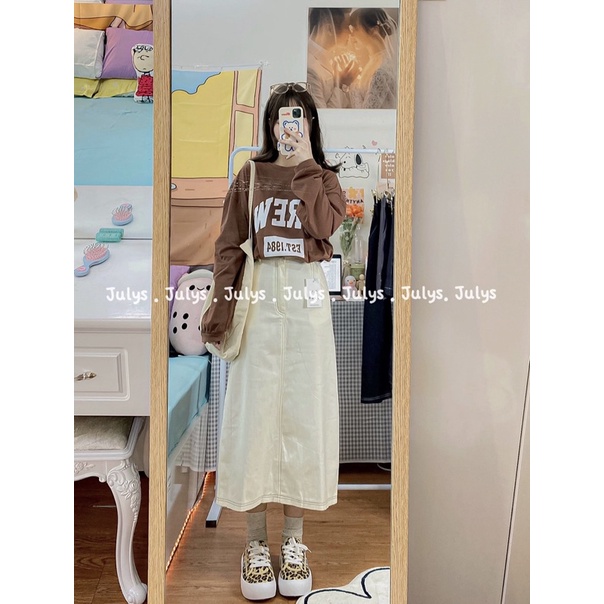 Chân váy kaki chỉ nổi chun lưng (ảnh thật shop chụp kèm video)