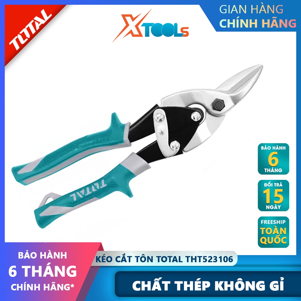 Kéo cắt tôn mũi cong phải TOTAL THT523106 | Kéo cắt tole mũi cong Chiều dài 250mm (10'') thép Carbon,không gỉ, tay bọc c