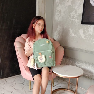 Ba lô nữ kikimi kèm móc khoá gấu và ghim cài