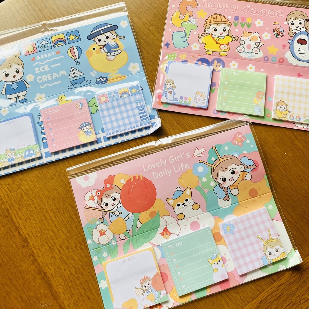 [Ảnh thật] Tệp set 3 xấp Giấy note ghi chú cô gái cute đáng yêu nhiều mầu đủ mẫu