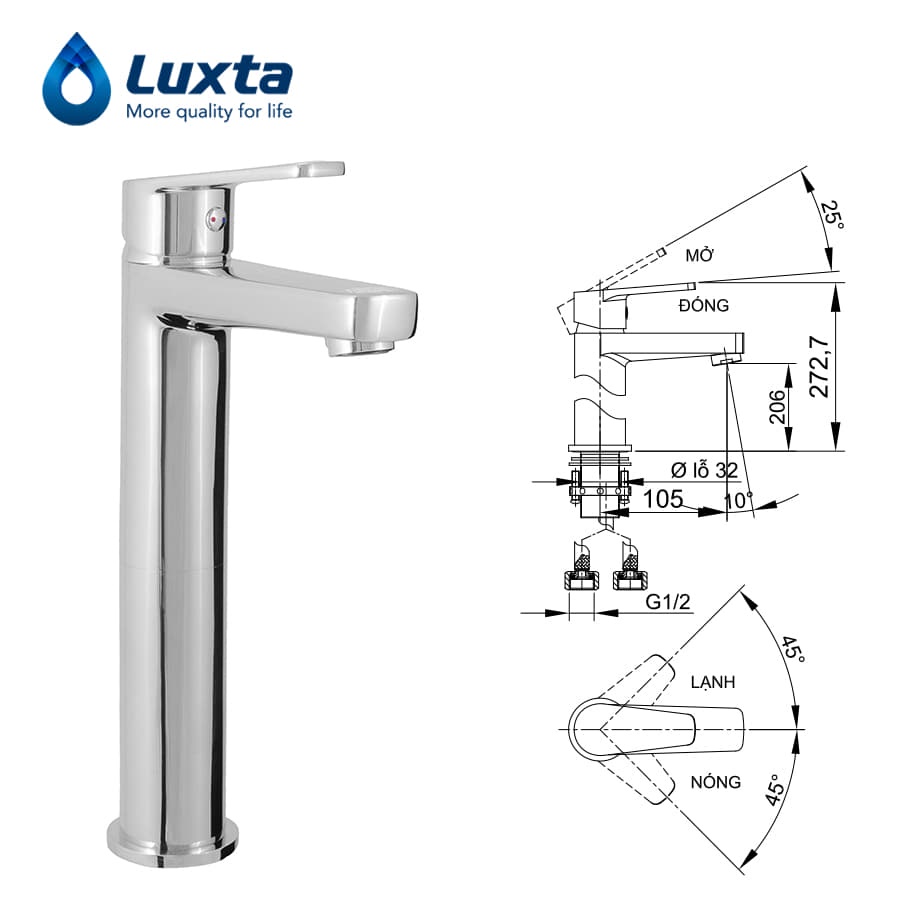 Vòi Chậu Nóng Lạnh Luxta L1223A