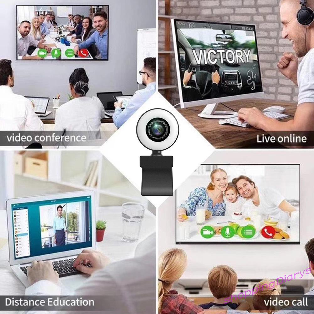 ✤Sh✤ 1080P HD USB Webcam Web Camera with Ring Light Microphone for PC Live Video