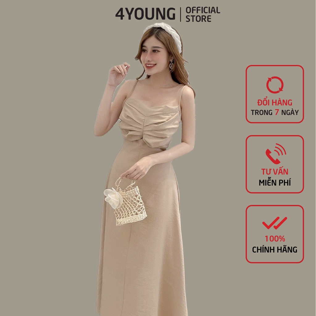 Đầm dự tiệc cao cấp thời trang Hàn Quốc thiết kế kiểu nhún ngực 4YOUNG TK389