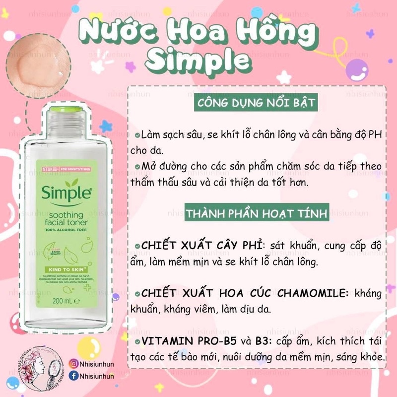 [Hàng nhập khẩu chính ngạch] NƯỚC HOA HỒNG SIMPLE KIND TO SKIN SOOTHING FACIAL TONER