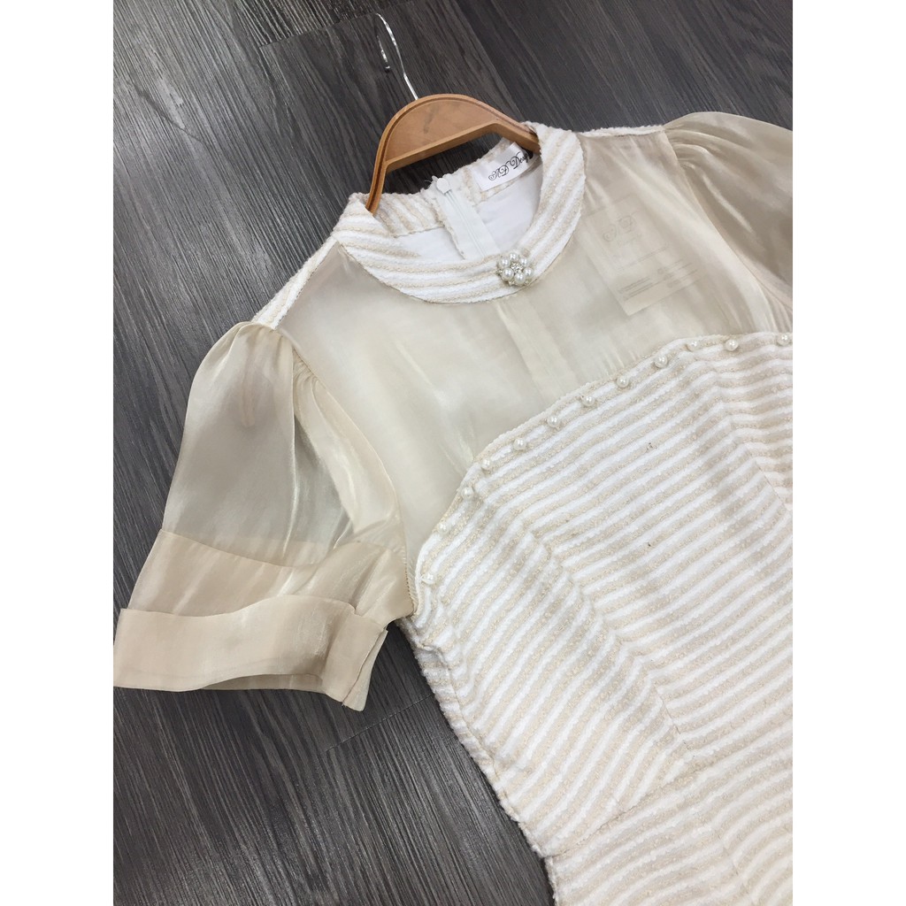 7411 Váy Đầm Suông Dạ Tweed Cổ Tròn Phối Tơ | BigBuy360 - bigbuy360.vn