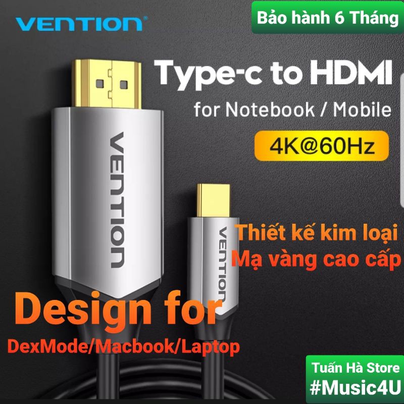 Dây cáp chuyển đổi Vention USB Type C to sang HDMI 4K 60Hz cho LG Huawei Samsung Dex Laptop Macbook Tuấn Hà Store