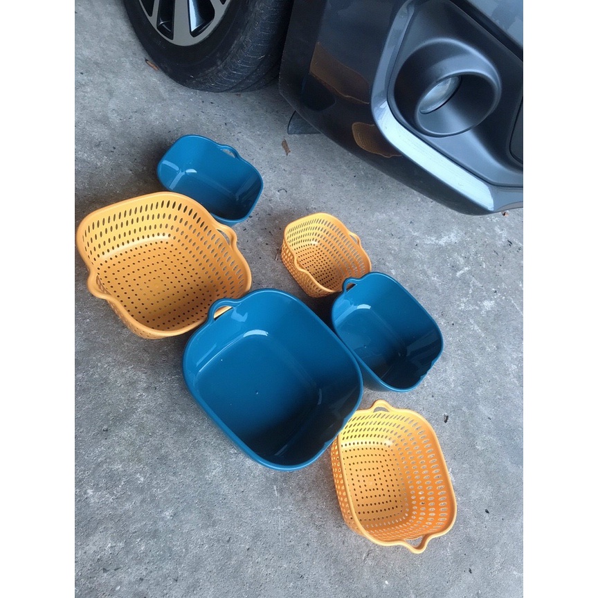 Combo 6 món rổ nhựa đựng đồ ráo nước, bộ rổ nhựa kèm chậu, set rổ nhựa 6 món 5 lớp bền bỉ chắc chắn