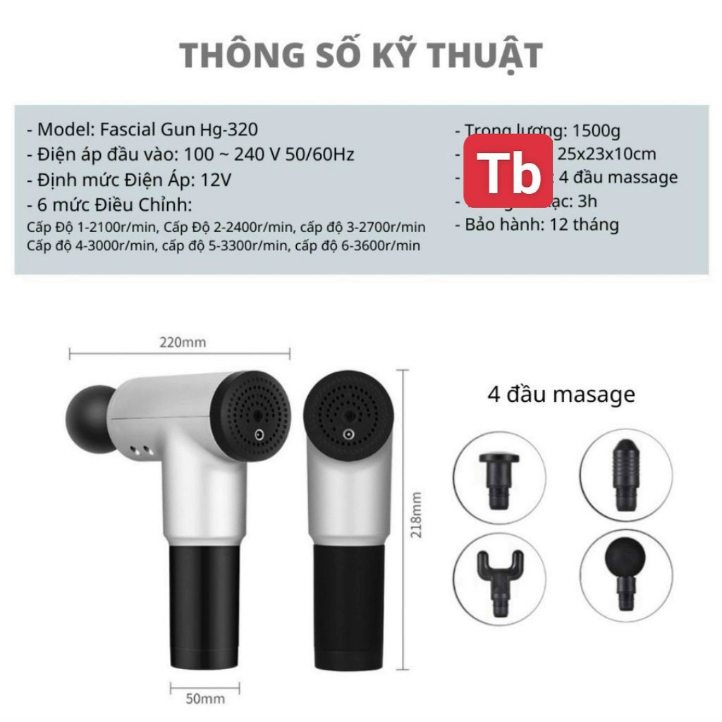Máy massage cầm tay -4 đầu 6 chế độ - Súng bắn massage trị liệu đau mỏi vai gáy - Sản phẩm tiện ích cho mọi người