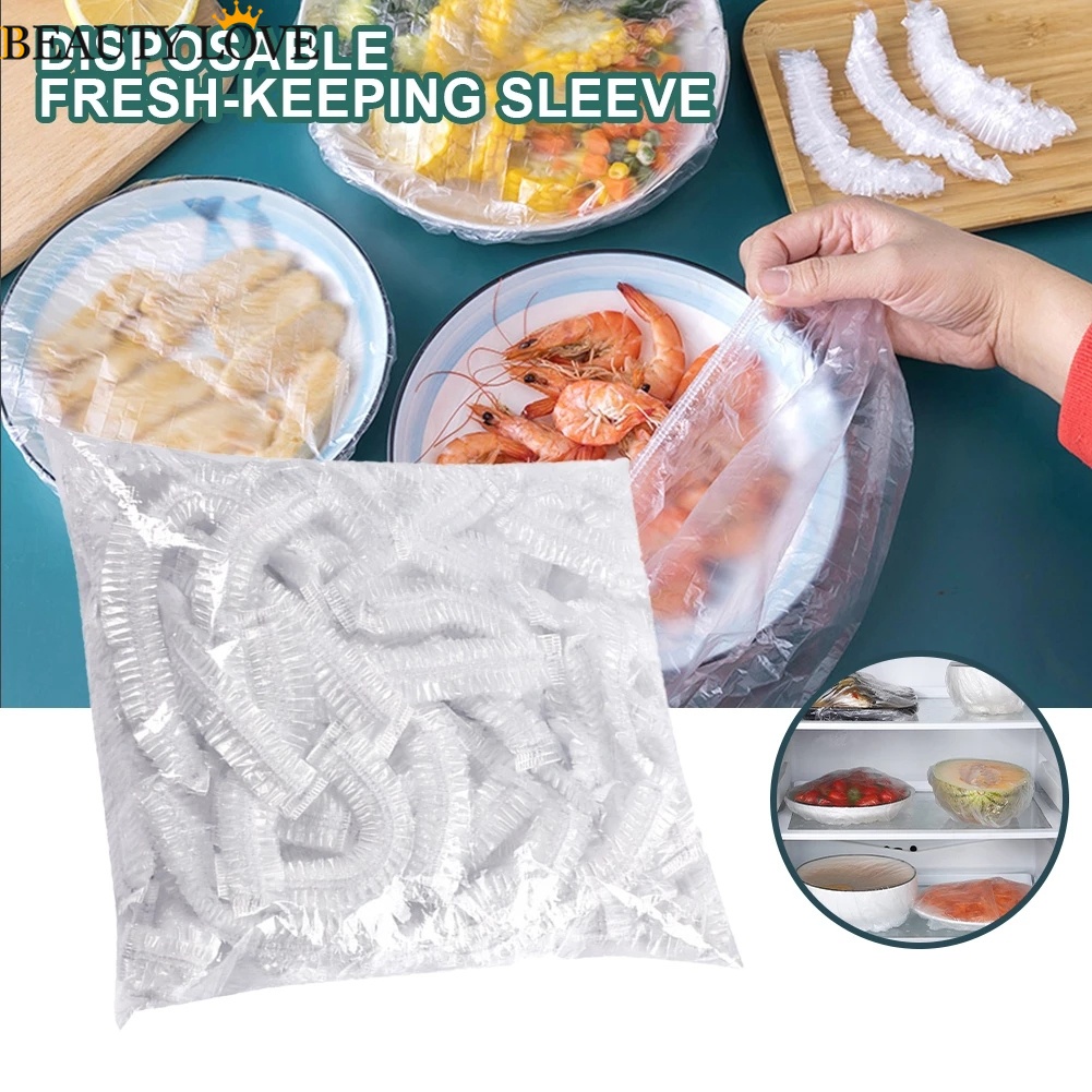 Set 100 Vỏ Bọc Bảo Vệ Bằng Nhựa Co Giãn Trong Suốt Dùng Một Lần Để Đựng Thức Ăn