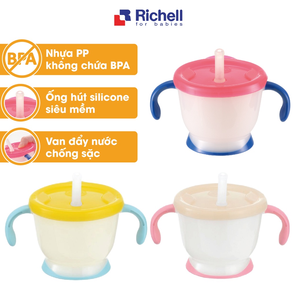 Cốc tập uống 3 giai đoạn Richell 150ml chống sặc ống hút silicone