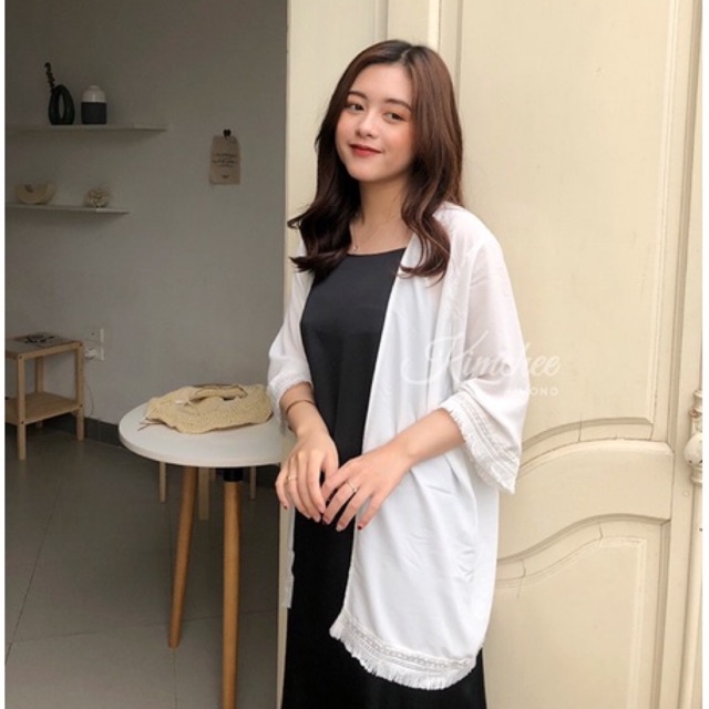 Áo khoác kimono đi biển viền tua rua