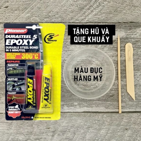 Keo AB Epoxy Plus Five Chịu Nhiệt 300 độC - Gắn Các Vết Nứt, Vỡ Gỗ, Nhựa, Kim Loại - Nhập Mỹ