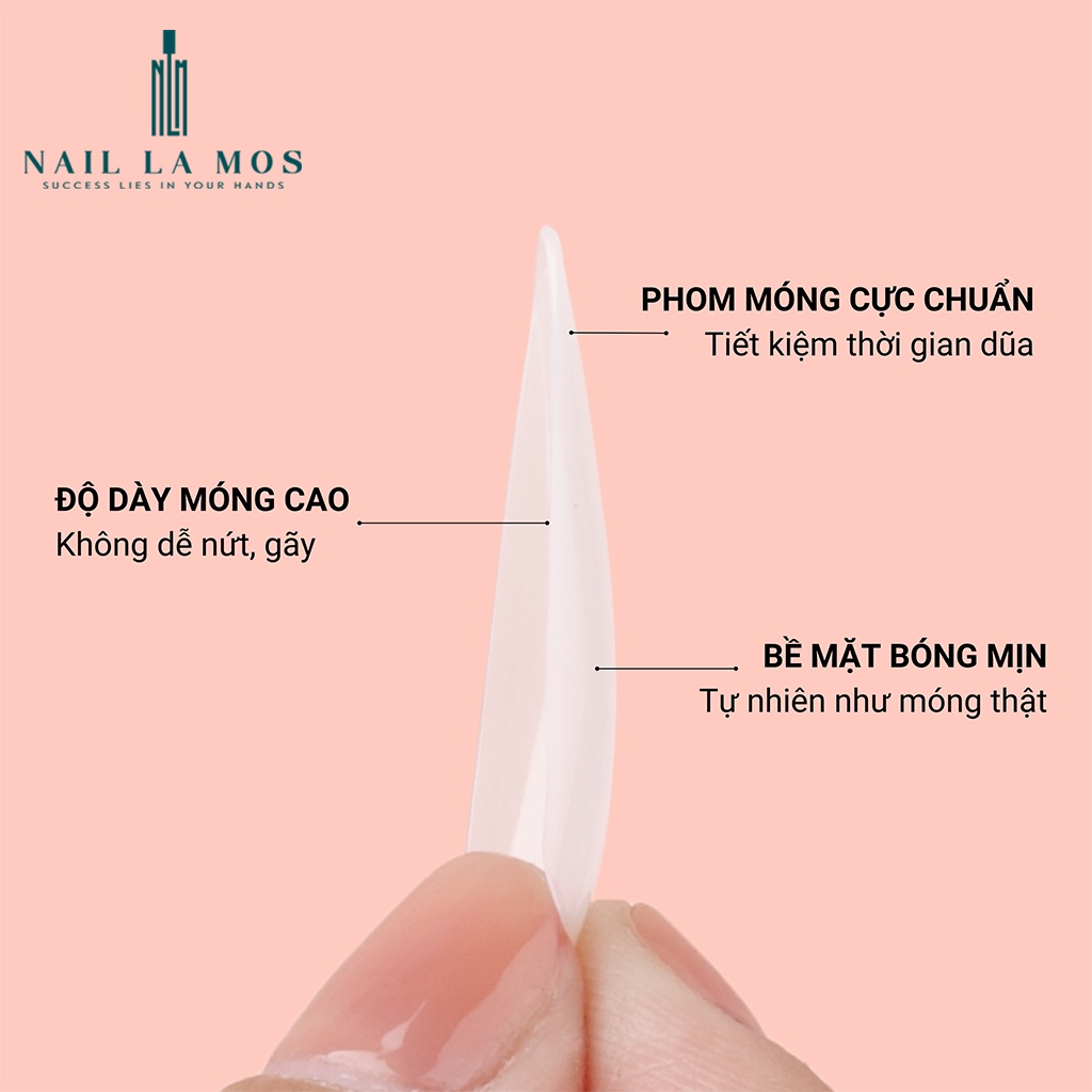 Móng úp Jieliya chính hãng loại mặt trơn, mặt nhám sẵn - Hộp 500 móng ốp nhựa dẻo, đủ phom vuông, tròn, tròn nhọn, nhọn