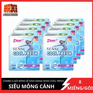 COMBO 6 gói băng vệ sinh Diana Sensi Cool Fresh siêu mỏng cánh 8 miếng/gói X6