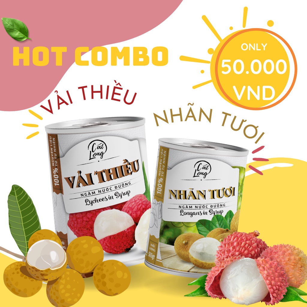 Combo 2 lon Vải và Nhãn ngâm nước đường cát long Asia Home