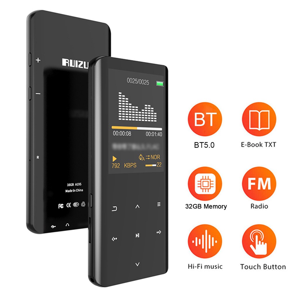 [HÀNG CHÍNH HÃNG] MÁY NGHE NHẠC MP3, XEM PHIM KHÔNG DÂY MÀN HÌNH CẢM ỨNG BLUETOOTH RUIZU D18 BỘ NHỚ TRONG 32GB